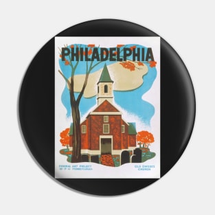 Restored WPA Poster: 1930s Philadelphia Old Swedes Church Print Pin