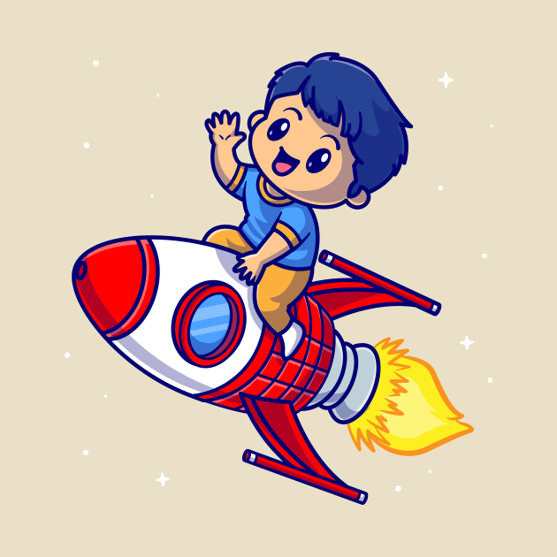 Cute Boy Riding Rocket In Space Cartoon by Catalyst Labs