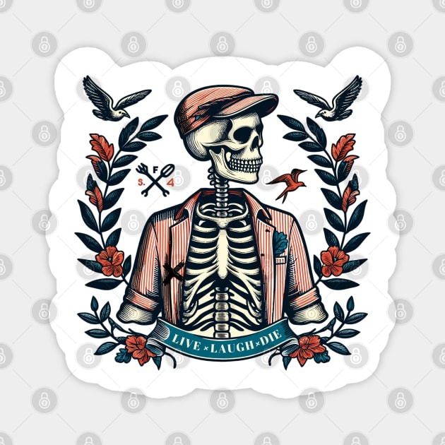 preppy skeleton Live Laugh Die Magnet by AlephArt