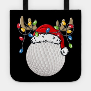 Golf Ball With Santa Hat Reindeer Antlers Christmas Lights Tote