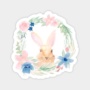 Watercolor Bunny Rabbit in a Floral wreath Magnet