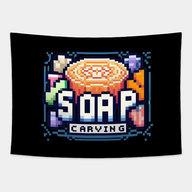 Soap Carving Pixel Art Retro Tapestry by ThesePrints