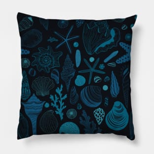 Sea shells on dark blue Pillow