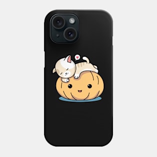 sleepy cat with pumpkin Phone Case