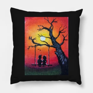 Couple on a swing Pillow