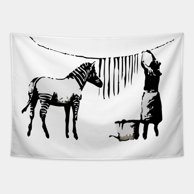 BANKSY Washing Zebra Stripes Banksy Tapestry TeePublic