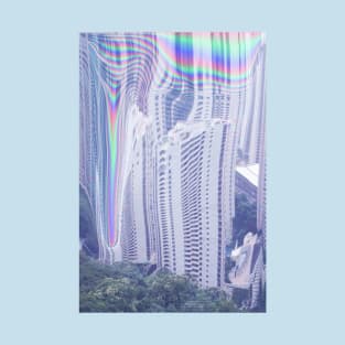 Vaporwave Holographic glitch buildings T-Shirt