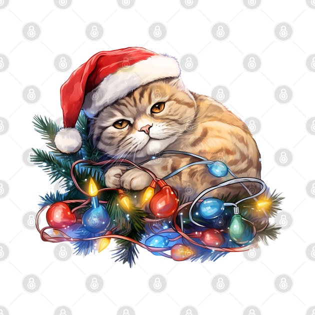 Lazy Scottish Fold Cat At Christmas by Chromatic Fusion Studio