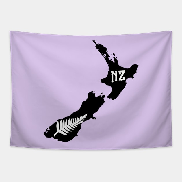 New Zealand all black map Tapestry by Travellers