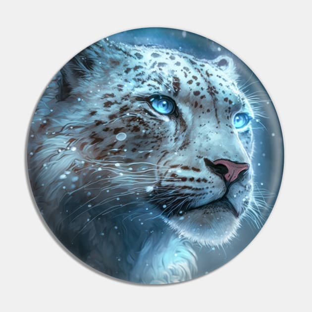 Snow Leopard Animal Portrait Painting Wildlife Outdoors Adventure Pin by Cubebox