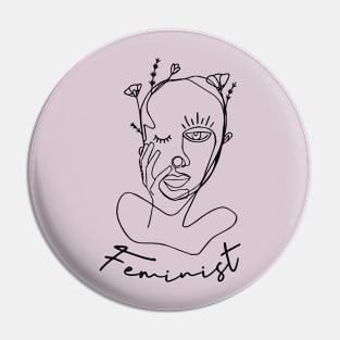 Feminist Flower Line Art Pin