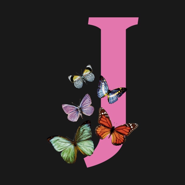 Letter pink J with colorful butterflies by ColorsHappiness