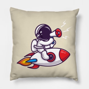 Astronaut Riding Rocket With Speaker Cartoon Pillow