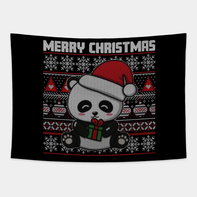 Cute Panda Merry Christmas Tapestry by mia_me