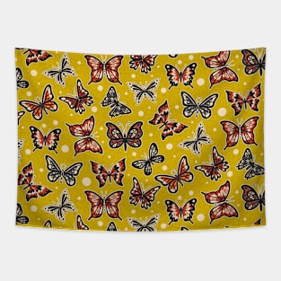 Spring Butterflies on Yellow Pattern Tapestry