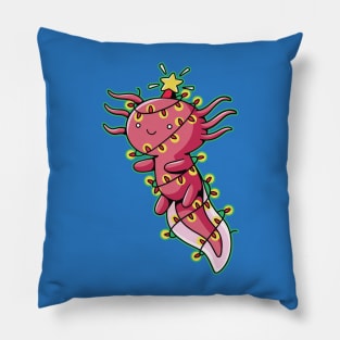 Cute Christmas Axolotl Wrapped in Christmas Lights Pillow