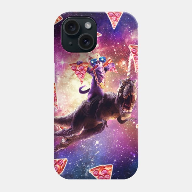 Thug Space Cat On Dinosaur Unicorn - Pizza Phone Case by Random Galaxy