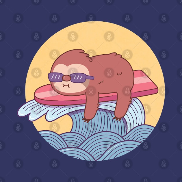 Cute Sloth On Surfboard Riding The Waves by rustydoodle