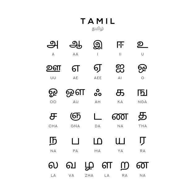 Tamil Alphabet Language Learning Chart, White by typelab