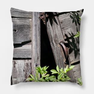 Old abandoned  shed doors being taken over by nature - Yorkshire, UK Pillow