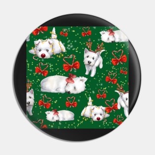 Christmas Westies green pattern Pin