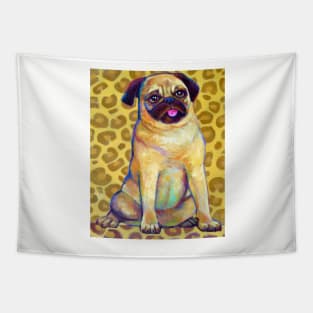 Funky Pug With Cheetah Print Tapestry