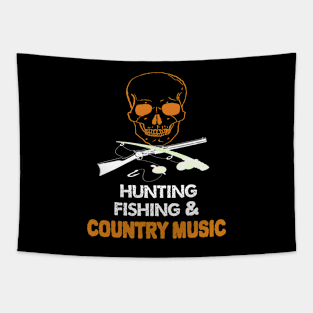 Hunting Fishing And Country Music - Skull Tapestry