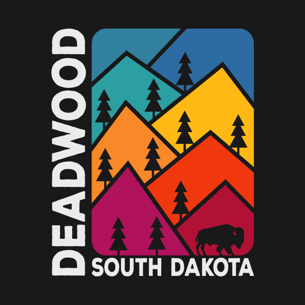 Deadwood South Dakota Vintage Mountains Bison by SouthDakotaGifts