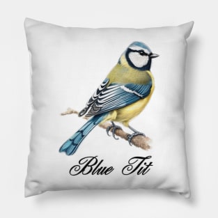 a blue tit is sitting on a branch Pillow