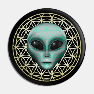 Grey Xenomorph Alien being on Flower of Life Symbol Pin