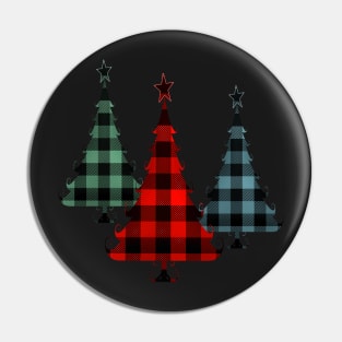 Christmas Tree Traditional Plaid Pattern on Black Pin