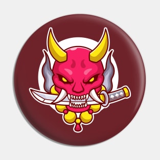 Oni Mask With Sword Cartoon Pin