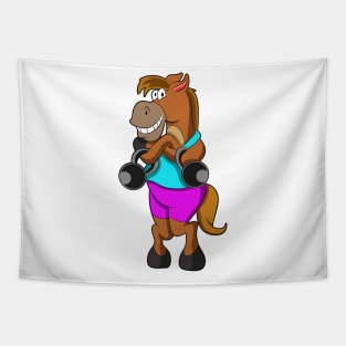 Horse at Laughing with Dumbbells Tapestry