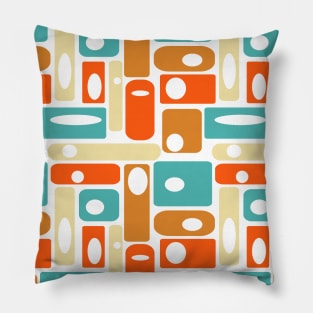 Turquoise Orange Cream Rectangles Mid-century Retro Pattern Pillow