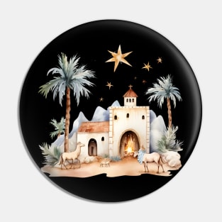 Watercolor Nativity Scene Pin