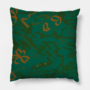 Green textured with orange flowers Pillow