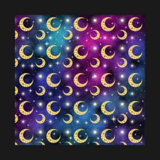 Galaxy And Moons Pattern - Night Sky T-Shirt