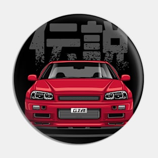 Skyline GTR R34 - Candy Red (Front View Design) Pin