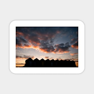 Silhouetted Beach Huts at Blyth (2) Magnet