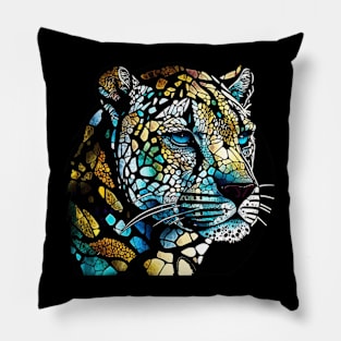 Leopard Animal Portrait Stained Glass Wildlife Outdoors Adventure Pillow