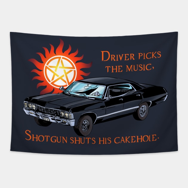 Shotgun Shuts His Cakehole Tapestry by Axton Kahler Art