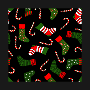 black christmas stockings candy cane xmas candies T-Shirt