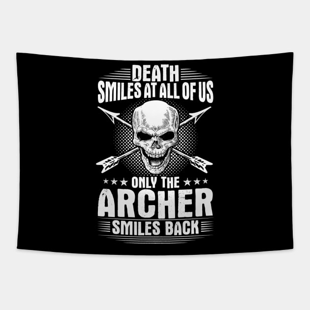 Archer Archery Gift Present Death Smiles Bow Arrow Tapestry by Krautshirts