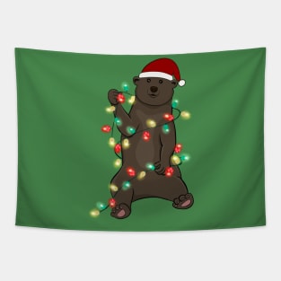 Bear Wrapped With Christmas Lights Tapestry