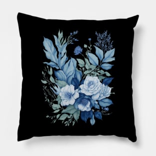 Blue Watercolor Bouquet of Flowers Pillow