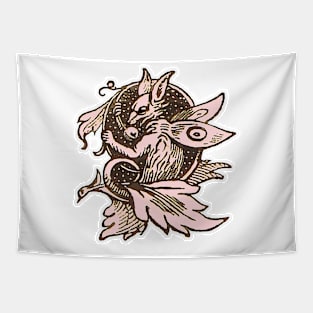 Medieval gargoyle monster eating fruit Tapestry