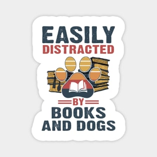 Vintage Easily Distracted By Books And Dogs Magnet