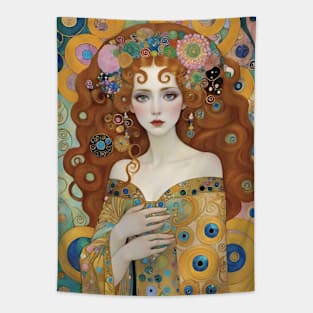 Gustav Klimt's Golden Aura: Inspired Woman in Ethereal Beauty Tapestry