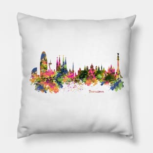 Barcelona Watercolor Skyline Pillow