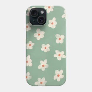 Daises pattern on green Phone Case